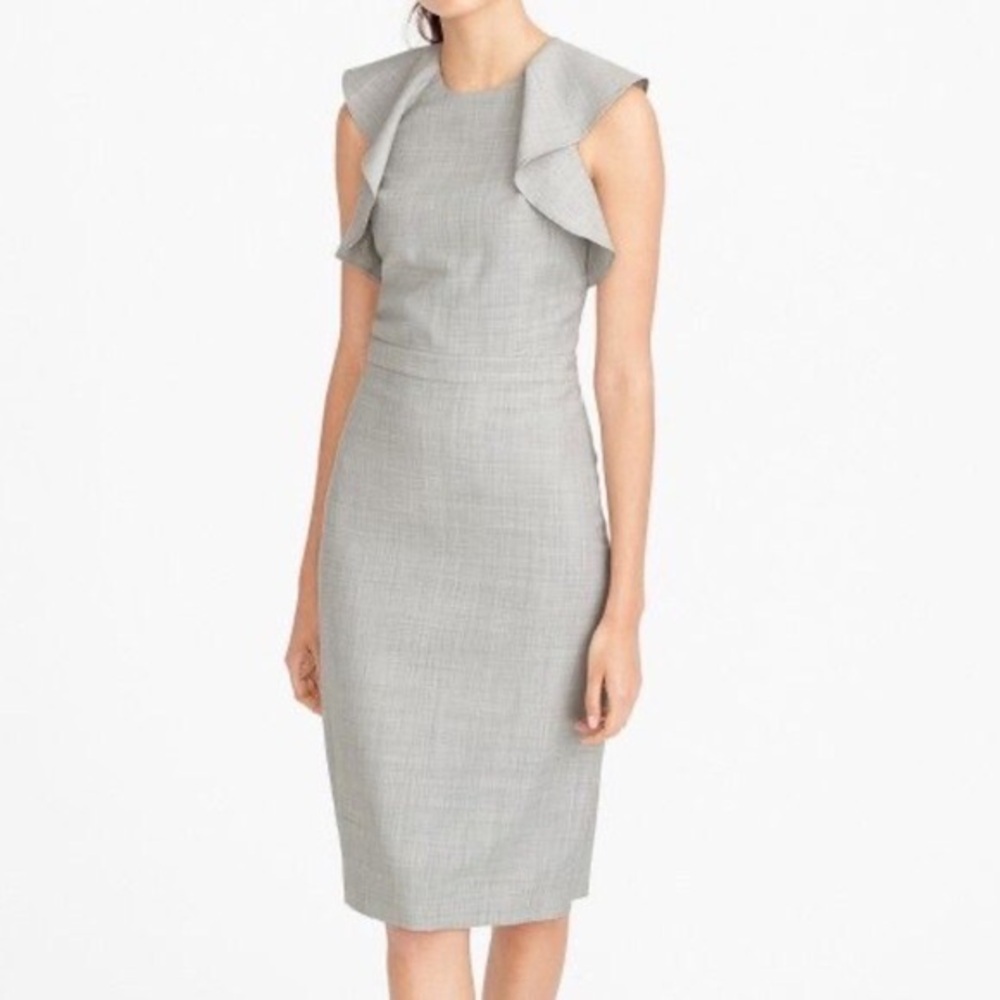 J. Crew Gray Ruffled Sheath Midi Dress